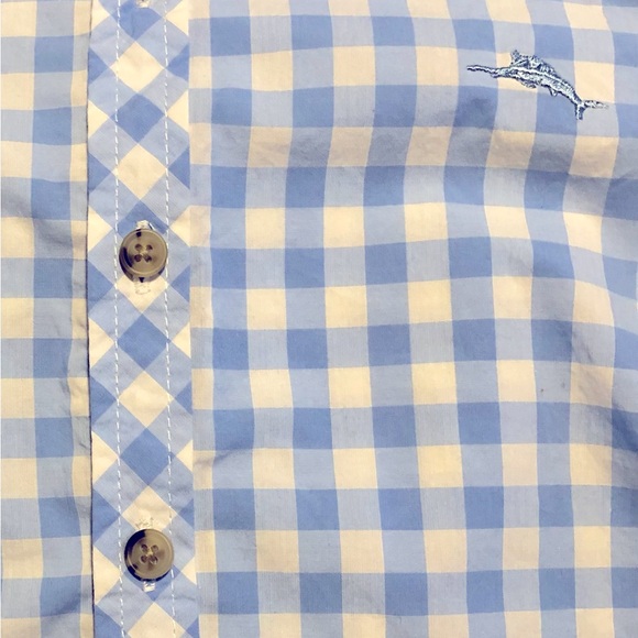 Kids Tommy Bahama Checkered Short Sleeve Button Down Shirt. Blue/White. 4-5 YRS. - Picture 7 of 8